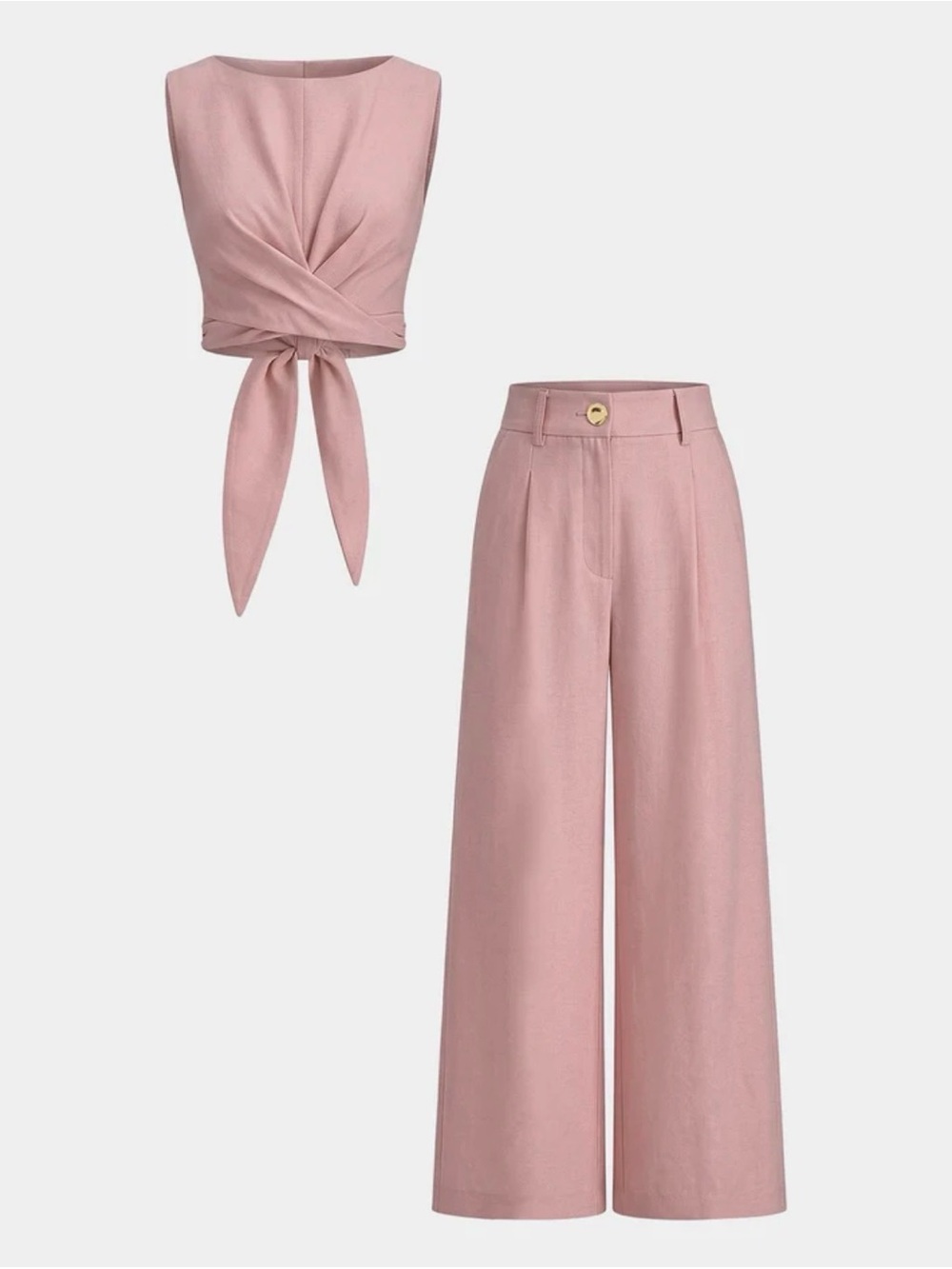 Commense cross tie crop top and wide leg pants set